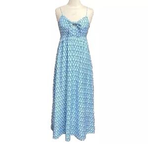 Vineyard Vines Lattice Print Tie Front Silk Blend Maxi Dress Lattice Blue Size 4